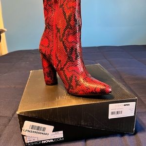 Womens size 6.5 red snake skinned booty